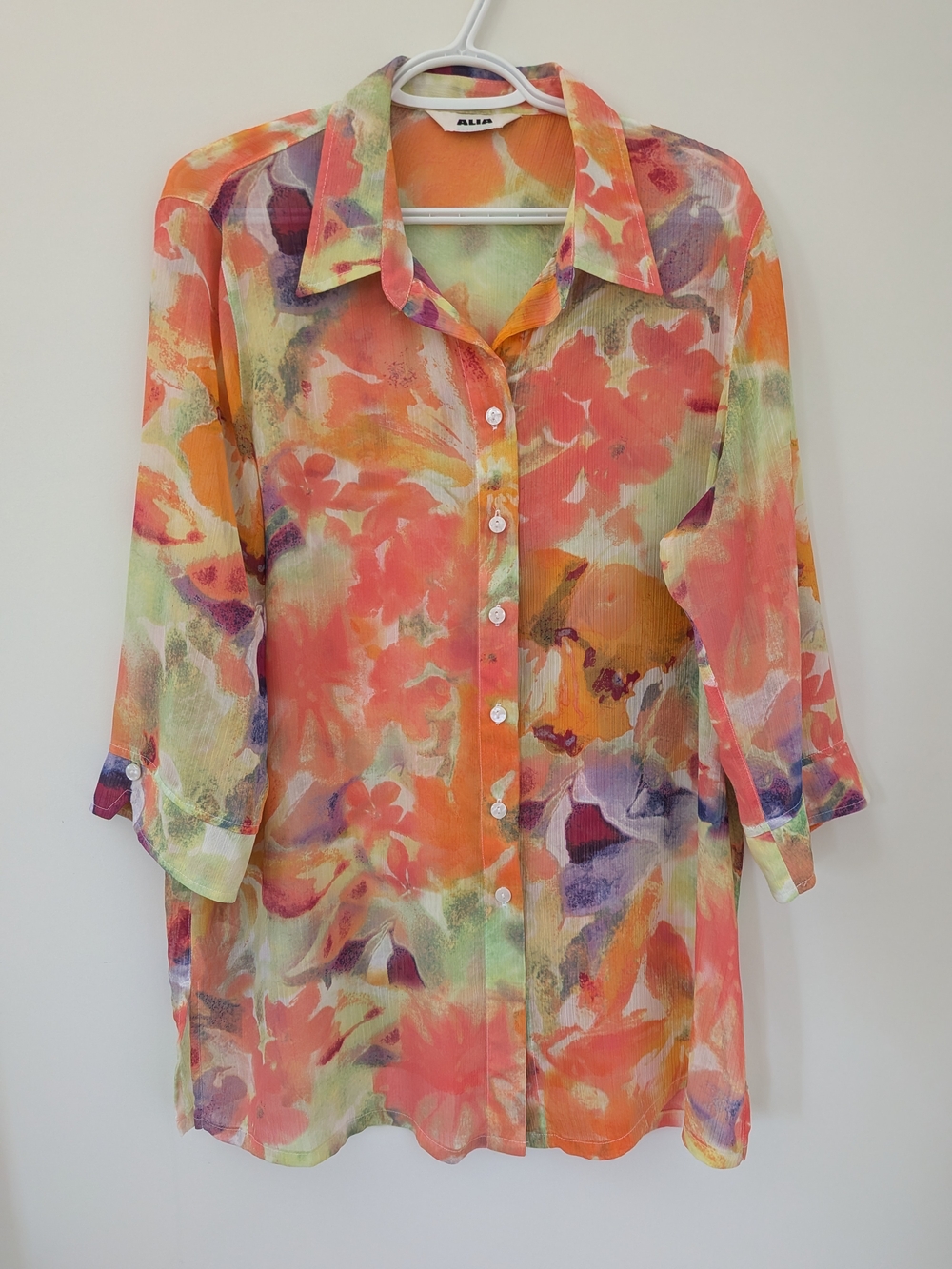 Alia Coral Multi-Color Floral Button-Down Top